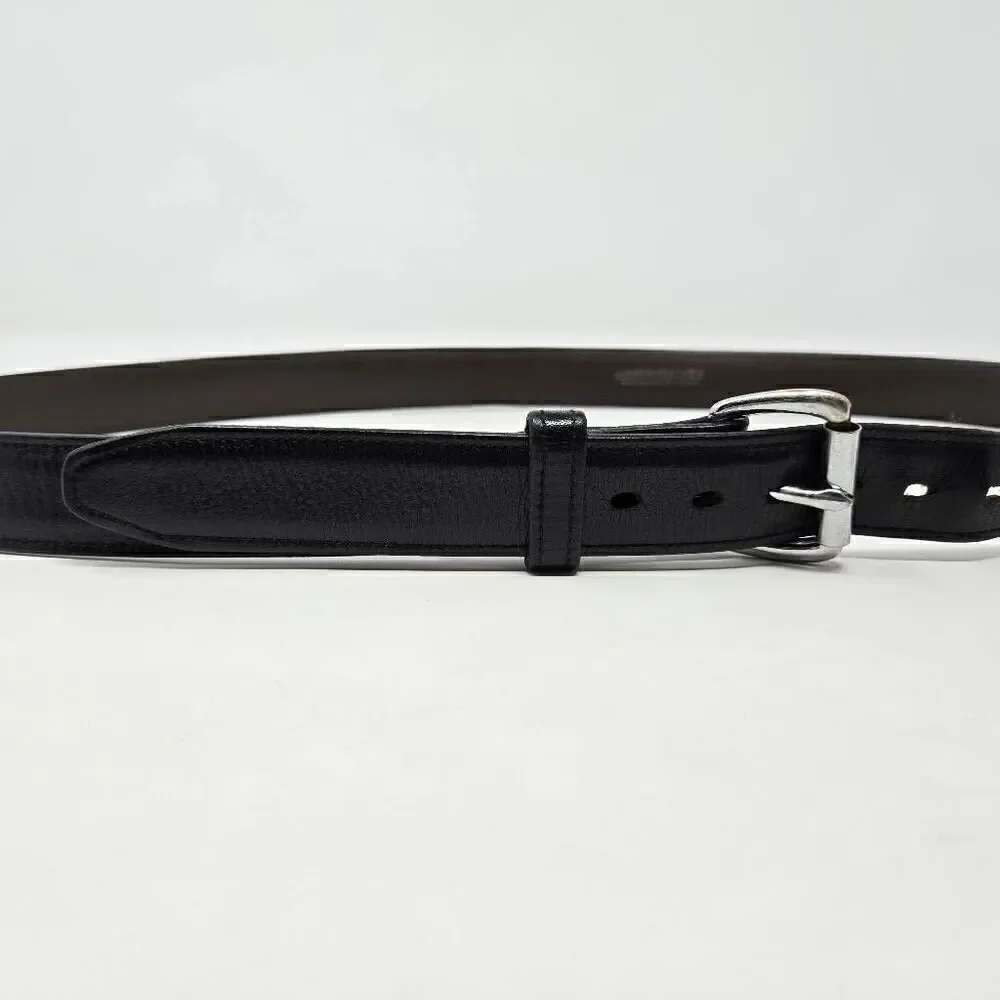 JAMES CULVER HANDMADE BLACK LEATHER SILVER BUCKLE MENS BELT SIZE 46 1.25